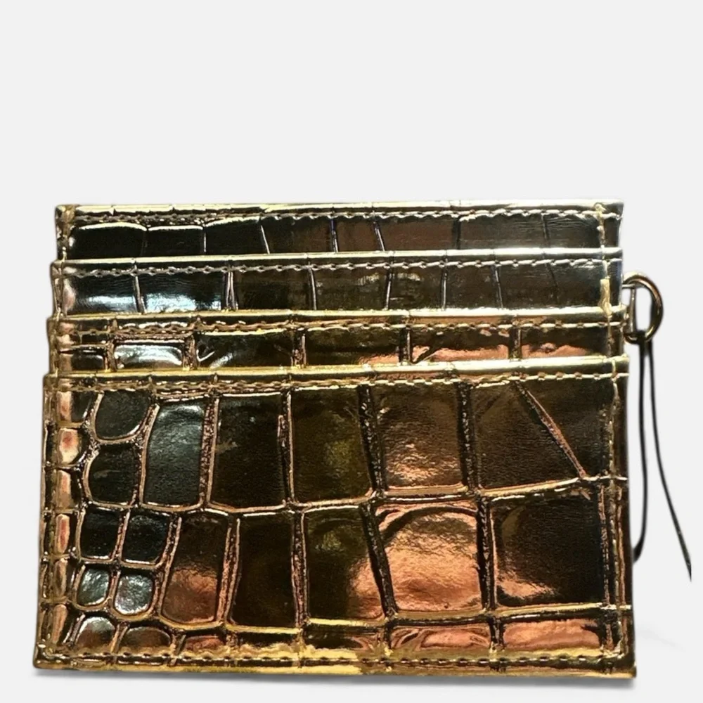 ALDO Croc Embossed Cardholder – Metallic Gold & Silver Card Case NWT